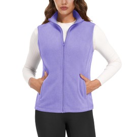 MAGCOMSEN Fleece Zipper Vest Women Lightweight Fleece Sleeveless Jackets Outerwear Soft Fall Vest Light Purple 2XL