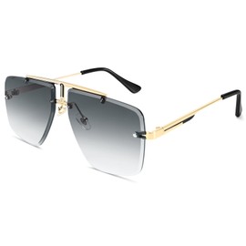 Rimless Oversized Square Sunglasses for Men Trendy Fashion Big Shades Tinted Lens Gold Metal Frameless Glasses UV400 Gray