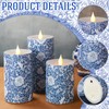 Baquler 3 Pcs Chinoiserie Flameless Pillar Candles Blue and White