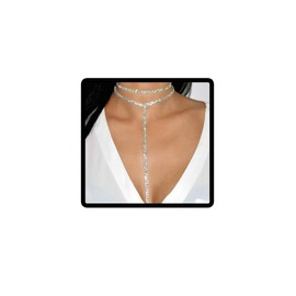 Prosy Vintage Long Crystal Choker Necklaces Silver Pendant Necklace Chain Jewelry Adjustable for Women and Girls