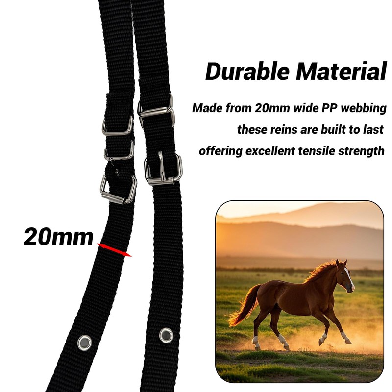 MP2MINGPIN Reinforced Horse Reins and Bridle(Foam Padding) Adjustable PP Webbing