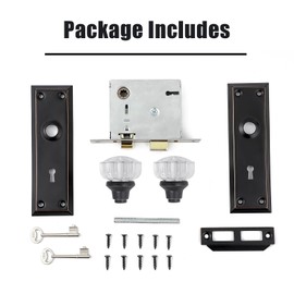 ToPToToo Mortise Lock Set for Interior Door, Crystal Glass Door Knobs with Lock and Skeleton Key, Old Door Knob Replacement, Vintage Antique Door Handle,Classic Oil Rubbed Bronze Finish