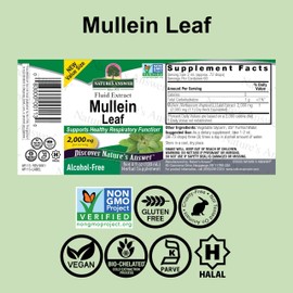 Nature's Answer Mullein Leaf Extract Alcohol‑Free 4 oz – 2000 mg Herbal Respiratory & Mucous Membrane Support – Vegan, Non‑GMO, Kosher, Gluten‑Free Holistically Balanced