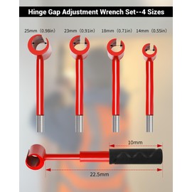 Hinge Gap Adjustment Wrench Set, Heavy Door Hinge Adjustment Tool （Threaded Link）, 4 PCS Hinge Gap Adjusting Wrench, Multi-Size Precision Tool Kit for Door and Cabinet Alignment（Red）