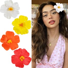 4 Pcs Hawaiian Flower Hair Clips for Women, 3.5 Inch Plumeria Hibiscus Hair Clip Artificial Flower Clips for Vacation Beach Party