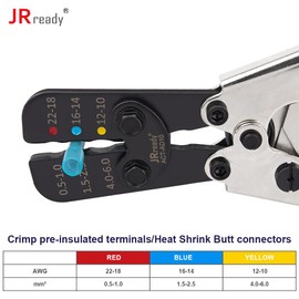 JRready ACT-AD10 Wire Crimping Tool for Heat Shrink Connectors AWG 22-10 - Ratchet Wire Terminal Crimper - Available For Heat Shrink Butt Connectors and Ring Fork Spade Splices