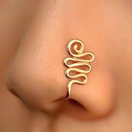 Yheakne Punk Spiral Nose Ring Gold Geometric Nose Rings Tiny Spiral Nose Cuff U Shaped Clip On Nose Stud Hoop Nose Piercing Ring Jewellery for Women, Zinc