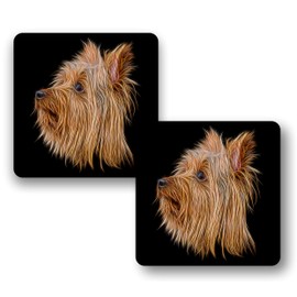 Fractal Artworks Silky Terrier Coaster Set of 2, with Fractal Art Design 1-4