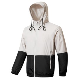 Piyapiyapoo Men's Lightweight Raincoats Shell Hooded Outdoor Rain Coat Hiking Windbreaker Jacket Grey/Black 3X-Large