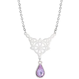 UNIFT Witch Knot Necklace for Women, Stainless Steel, Hollow Out Celtic Knot with Teardrop Amethyst Colourful Crystal Pendant Necklace, Wiccan Symbol Jewellery, Gifts, Stainless Steel, No Gemstone
