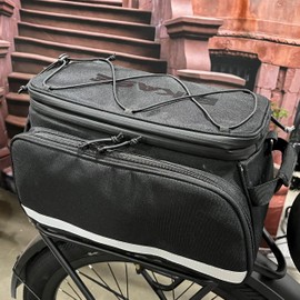 BiKase Big Poppa Etra Large Expandable Rack Bag with Panniers, Ideal for E-bikes & Bicycles - Waterproof Rear Bike Trunk with Ice Compartment, Phone & Bottle Pockets, Reflective for Safety