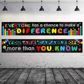 2 Pack Motivational Classroom Banner Poster Positive Banner Inspirational Banner for Students Educational Teacher Classroom Decorations Banner with 40 Glue Points (Black)