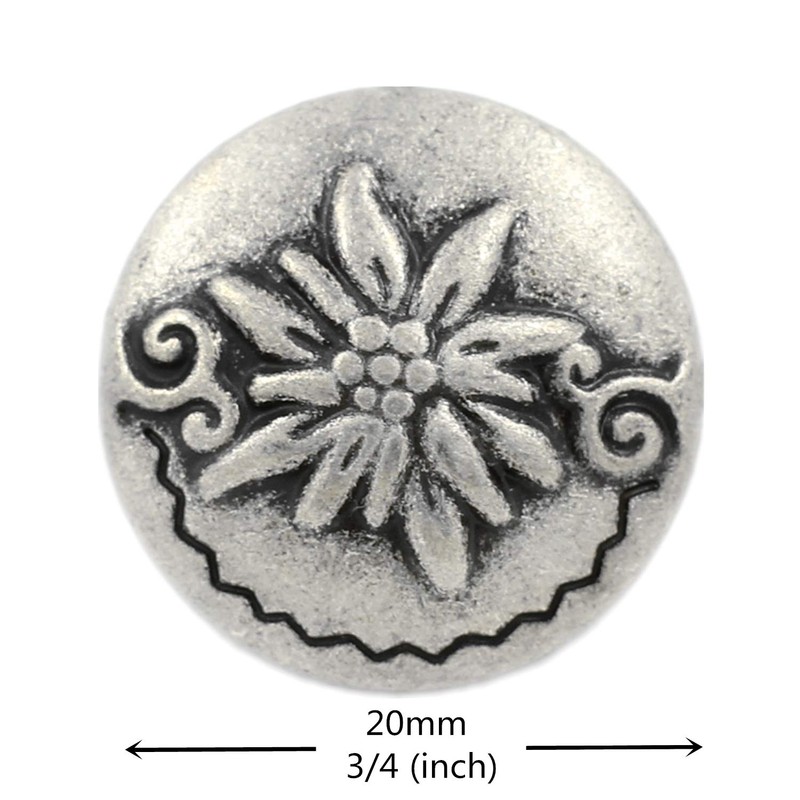 Bezelry 12 Pieces Edelweiss Antique Silver Metal Ring Shank Buttons