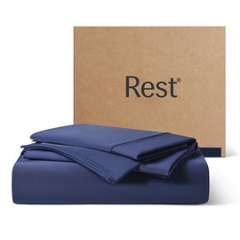 REST® Evercool®+ Starter Sheet Set, Twin Size, Blue, Breathable Bed Sheet for Hot Sleeper and Night Sweats, with Pillowcases, Ionic+ Self-Cleaning Silver Yarn for Sensitive Skin, 3PCS No Flat Sheet