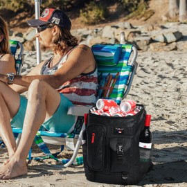 TUGUAN Cooler Backpack 36 Cans Insulated Leak Proof Lightweight Waterproof Leather Lunch Backpack for Men Work Portable Travel Thermal Bag Compartment Camping Hiking Beach Pincnic Cooler Women, Black