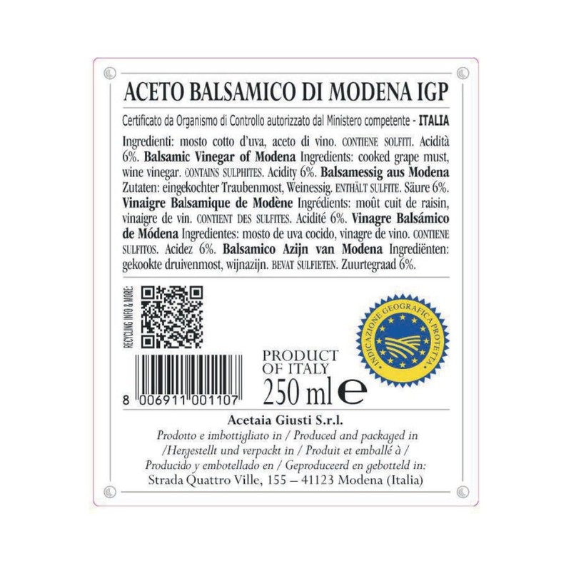 Giusti - Aceto Balsamico di Modena IGP 1 Medaglia d'argento