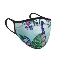 WIRESTER Unisex Cloth Face Mask Washable and Reusable, 2 Layer Fabric Face Cover Fashionable Design, Peacock Flowers