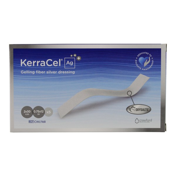 KerraCel Ag .75" x 12" Gelling Fiber Silver Would Dressing (CWL1168) - Absorbs and Isolates Wound Drainage and Kills Bacteria, Micro-Contours to Wound Bed, Maintains Healthy Moisture Levels (Box of 5)