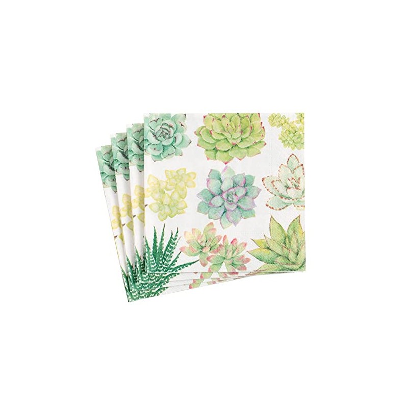 Caspari Succulents Paper Cocktail Napkins - 20 Per Package