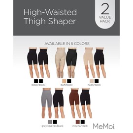 MeMoi 2 Pair High-Waist Shapewear Shorts, Smooth Thigh Shaper Shorts, Comfortable Womens Shapewear - Sizes S-4X, Gray Heather-Black, XL