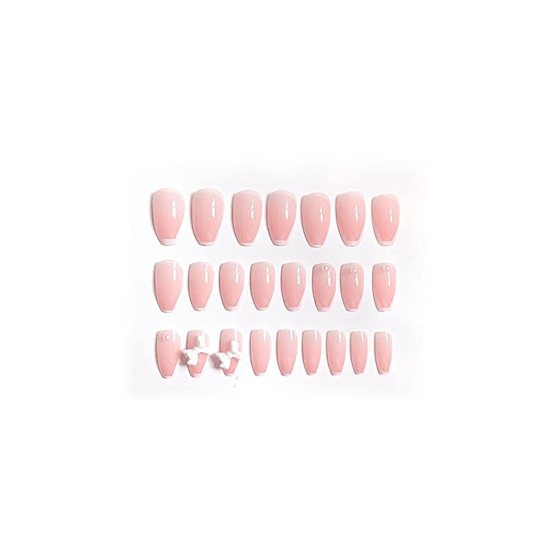 24 Pcs Beautiful White Edge Nail Tips Butterfly Nails for