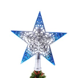 Christmas Tree Star Hollow-Out Sliver Blue Christmas Tree Star Topper Plastic Christmas Tree Topper Xmas Decoration for Christmas Home Decor, 7.8 Inches/20Cm