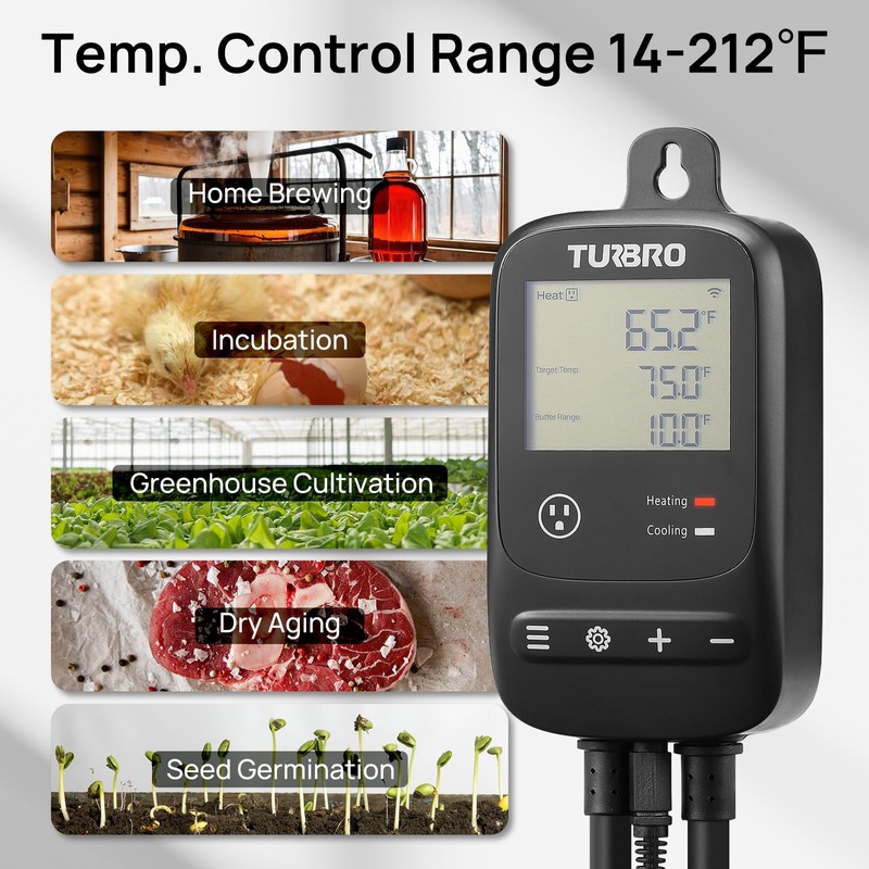TURBRO Smart Temperature Controller Heating Cooling, WiFi-Enabled Thermostat with Timer