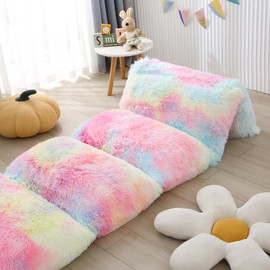ZIQINPSQ Fleece Floor Pillow Case, Mattress Bed Lounger Cover,Faux Fur Tie Dye Pillow Bed Floor Lounger Cover,Recliner Floor Pillow for Girls Boys (36''x91''/King, Pink)