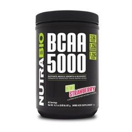NutraBio BCAA 5000 Powder - Vegan Fermented BCAAs - Supports Lean Muscle Growth, Recovery, Endurance - 60 Servings - Kiwi Strawberry