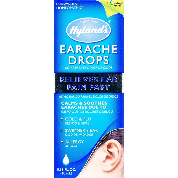 Hyland's Earache Drops, Natural Relief of Cold & Flu Earaches, White, 0.33 Fl Oz