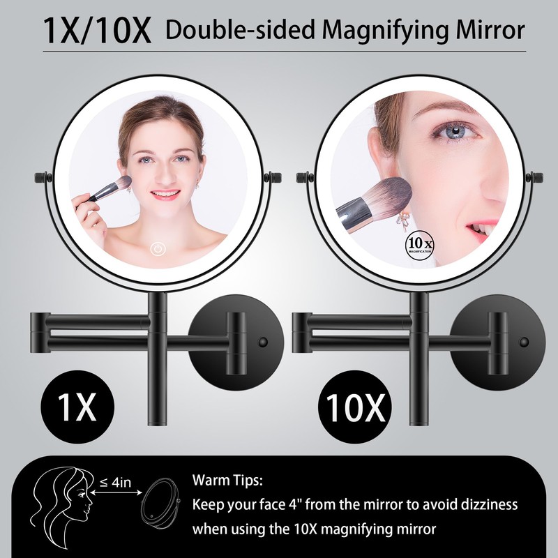 LANSI 8" Wall Mounted Makeup Mirror with Handle, 3 Color