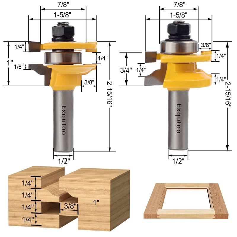 Exqutoo 3PCS 1/2" Shank Router Bit Set, Raised Panel Cabinet