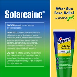 Solarcaine After Sun Face Gel, Cooling & Moisturizing Relief for Sun-Stressed Skin, Redness & Peeling, Non-Greasy, Hypoallergenic, Fragrance-Free, Non-comedogenic 1.5 oz