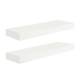 Kate and Laurel Havlock Modern Natural Floating Shelves, Set of 2, 24 x 8, White, Functional Bathroom and Kitchen Shelves for Storage and Display