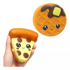 Muna Kit 2 Squishy Kawaii Con Olor Anti-estrés Pizza Y Waffle