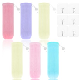 Pack of 6 Soap Bags, Solid Soap Bags Made of Mesh, Natural Soap Bags, Fit Soap Pieces, Soap Bag for Showering with Hooks, Exfoliating Soap Bag for Solid Soap, Shower Gel, Shampoo