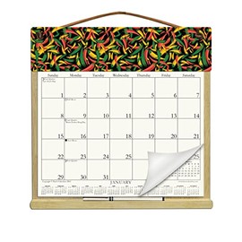 Wooden Refillable Calendar Holder filled with the a 2025 calendar and includes an order form page for 2026-CHILI PEPPERS