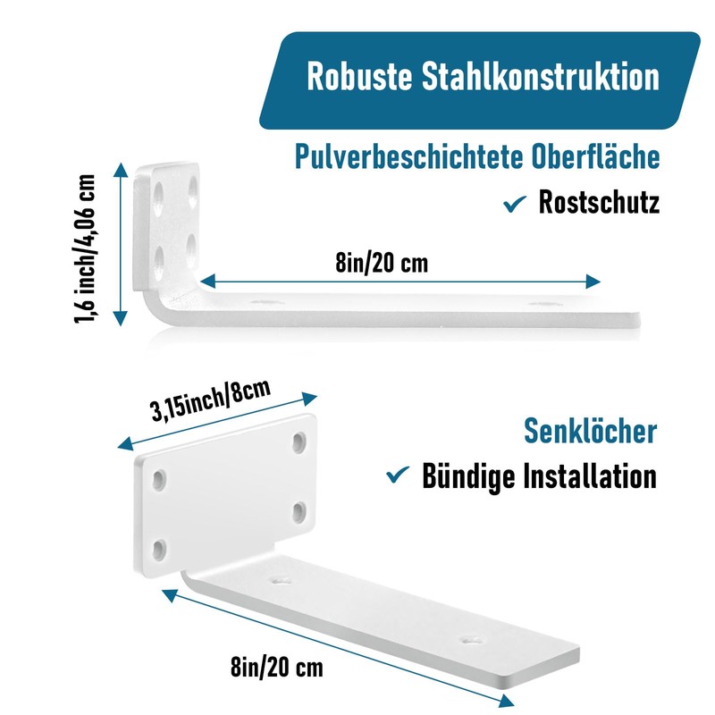 Pack of 2 Shelf Brackets, Shelf Brackets, 20 cm, Heavy