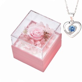 Conjunto Collar Rosa Eterna, Flores Eternas Rosa Roja Real Preservada, Flor Eterna Regalo Aniversario de Bodas, Romántico Regalo para Mujer, Novia, Esposa, Cumpleaños, Aniversario, San Valentín