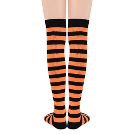Zando Women's Orange Thigh High Stockings Black Striped Socks Tall Knee High Socks Soft Over The Knee Athletic Socks Outdoor Long Socks Extra Long Knee High Stockings Orange Black One Size …