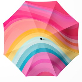 WSZYNDF Colorful Rainbow Pattern Umbrella, Small Travel Compact Automatic Folding Umbrella for Rain and Wind, Portable UV Shade Sun Umbrella for Women (SZ55)