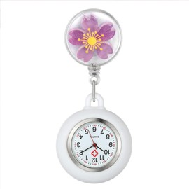 Lancardo Lapel Watch for Nurses Doctors Clip-on Hanging Nurse Watches Cute Cherry Blossoms Pattern Silicon Cover Badge Stethoscope Retractable Fob Watch