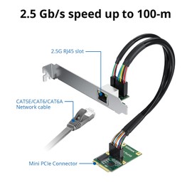 10Gtek Mini PCIe 2.5G Gigabit Ethernet Network Card, 30-cm Cable Length, with LED Light, 30-cm Cable Length