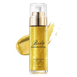 Body Shimmer Glow Oil, Waterproof Long Lasting Face Brighten Gold Luminizer, Moisturizing Hydrating Body Liquid Illuminator Highlighter Women Makeup, Shiny Diamond Face Glitter for Festive Party#02