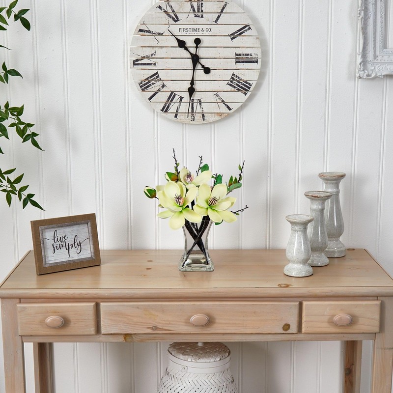 Nearly Natural 4534-WH Magnolia Arrangement with Vase,White