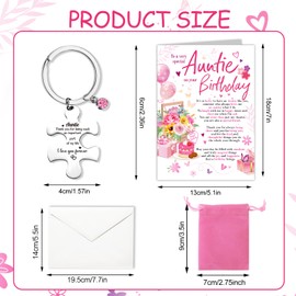 HOWAF Auntie Birthday Card Gifts, Happy Birthday Card & Keyring Engraved for Aunt Aunty Auntie Gifts from Niece, Nephew