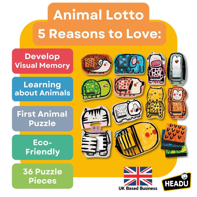 HEADU Animal Lotto | Educational Toys, Develop Visual Memory, Learn