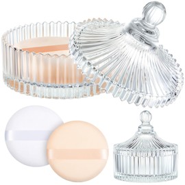 Tioncy 3 Pcs Extra Large Body Powder Puff and Container 5.43'' Powder Puff Crystal Container with 5.12'' Velour Powder Puff Body Puff Jar Dish Glass Box for Women Makeup Tool(Clear)
