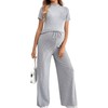 OYOANGLE Women's Maternity Lounge Set 2 Piece Ribbed Knit Short Sleeve Top and Pants Pajama Set Sleepwear Grey Medium