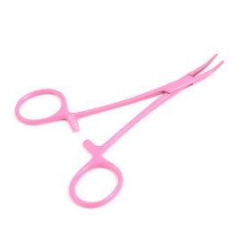 OdontoMed2011® Hemostat Forceps Locking Clamps Serrated Fishing Locking Forceps Clamp Fish Hook Remover Forceps (5" Curved, Full Pink)